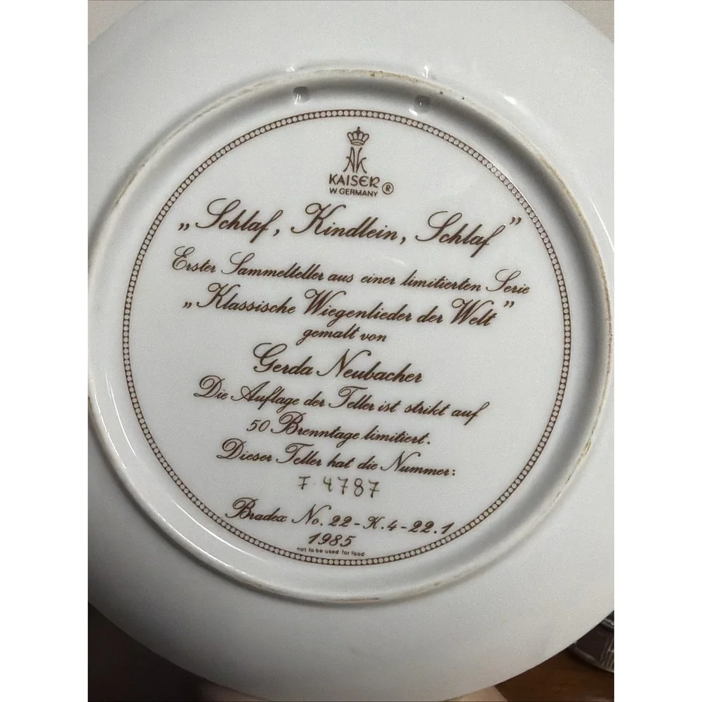 Kaiser W Germany Sleep Baby Sleep #22-K4-22.1 collector F-90 plate 1985‎